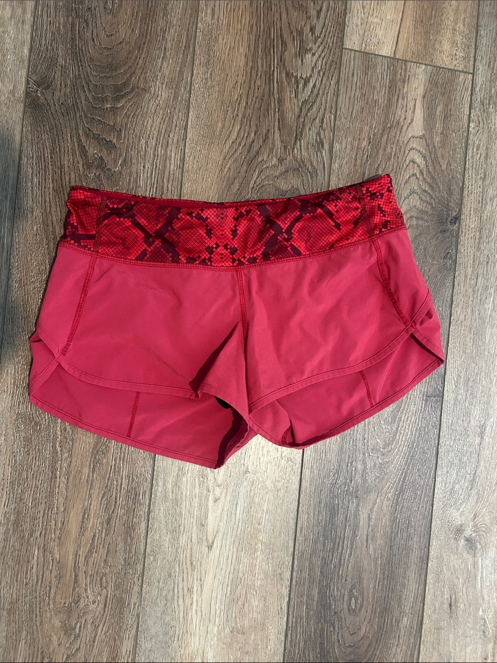 Lululemon Red Athletic Shorts with Printed Waistband